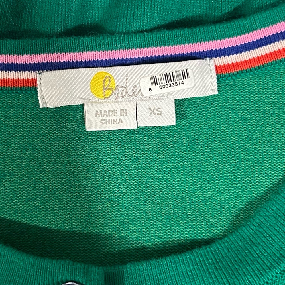 BODEN Kelly Green Puff Sleeve Round Neck Cardigan Sweater Cotton Preppy XS - Picture 4 of 6